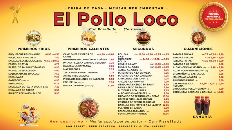 Carta digital de El Pollo Loco en pantalla