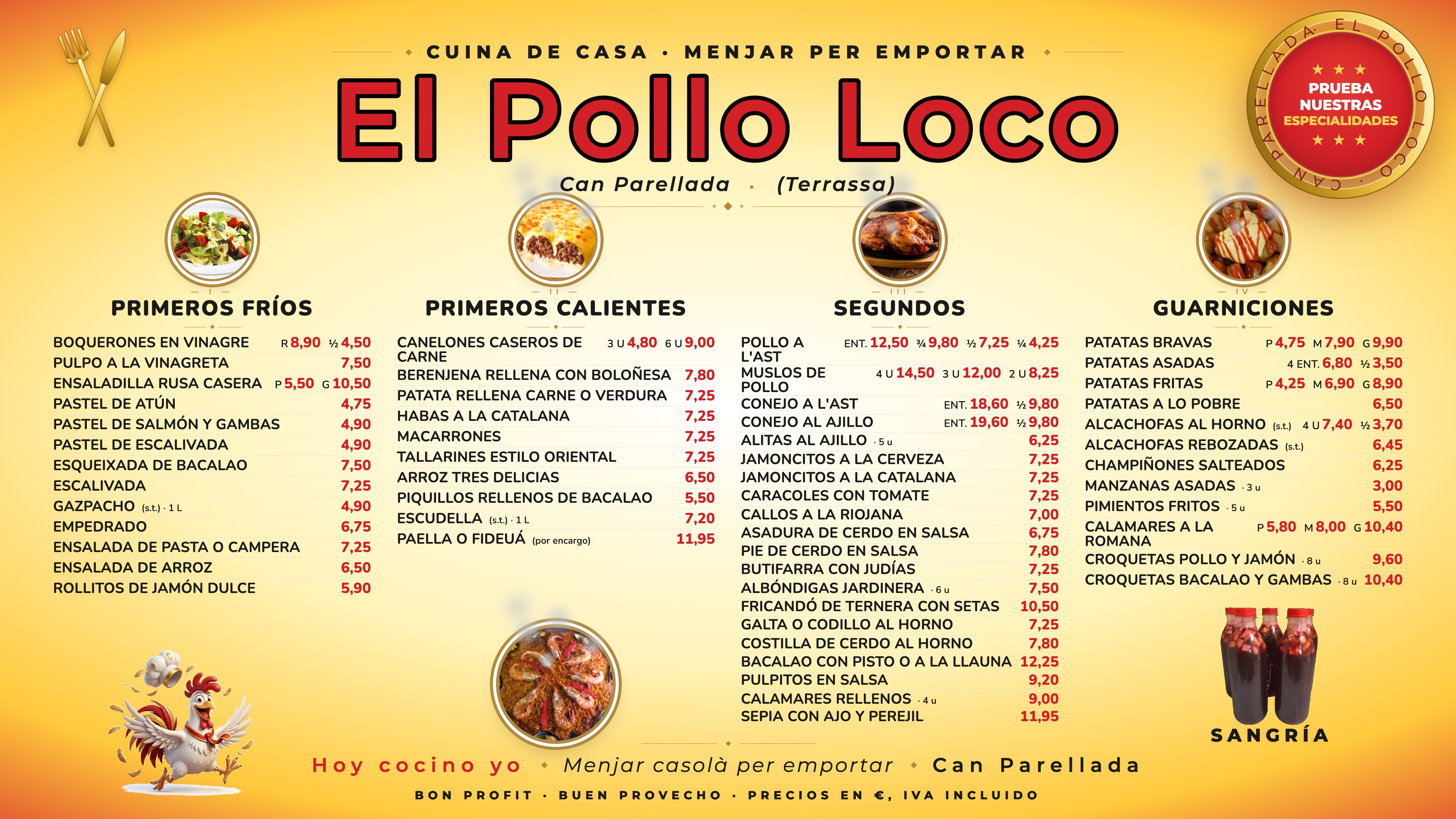 Carta digital de El Pollo Loco en pantalla